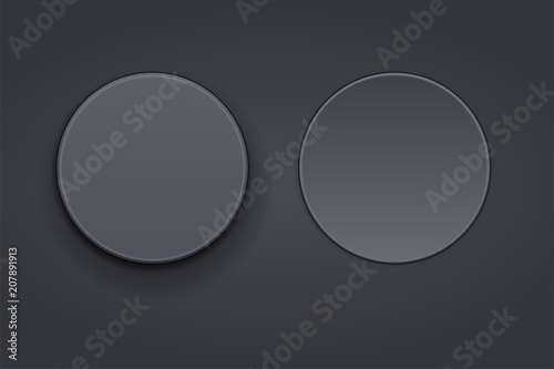Black plastic buttons. 3d round signs