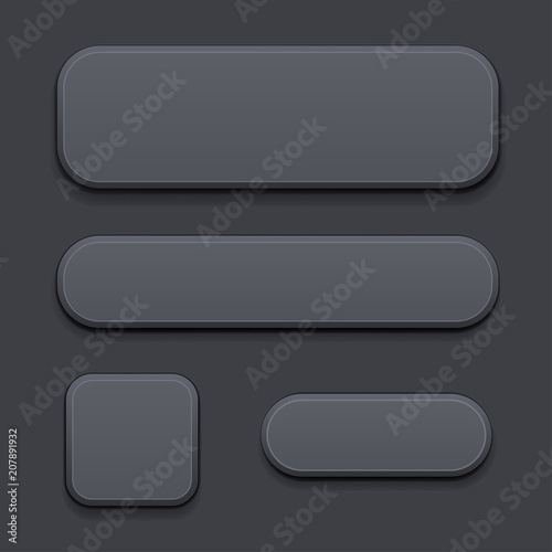 Black plastic buttons set. 3d signs