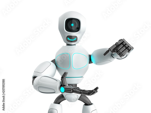 modern concept of product presentation robot ready to insert an object into the hand 3d render on white