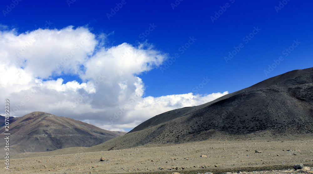 Scenic Himalayan mountain view in North Sikkim, India. On the way to Gurudongmar lake. Himalayan mountain view in North Sikkim, India. Scenic Himalayan mountain view in North Sikkim, India. On the way to Gurudongmar lake. Himalayan mountain view in North Sikkim, India.