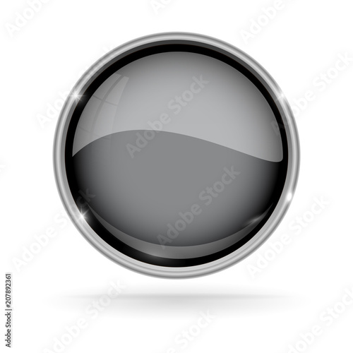 Free Download Black button with chrome frame. Round glass shiny 3d icon - GFXLoad