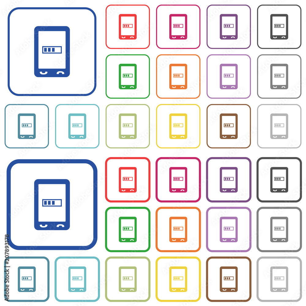 Mobile processing outlined flat color icons