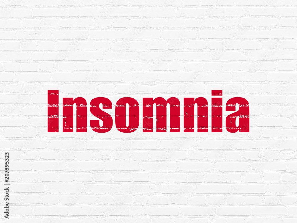 Health concept: Painted red text Insomnia on White Brick wall background Health concept: Painted red text Insomnia on White Brick wall background