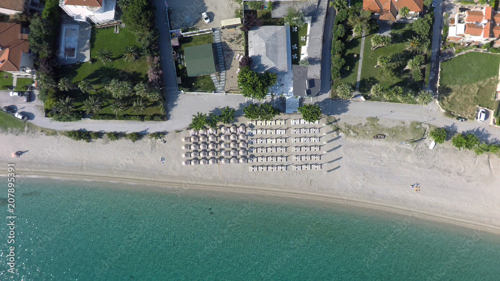 Aerial view of Pefkochori beach, Kassandra peninsula, Greece