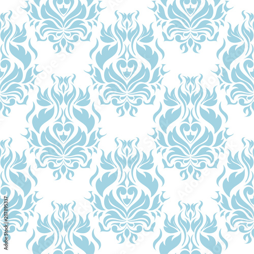 Blue floral seamless design on white background