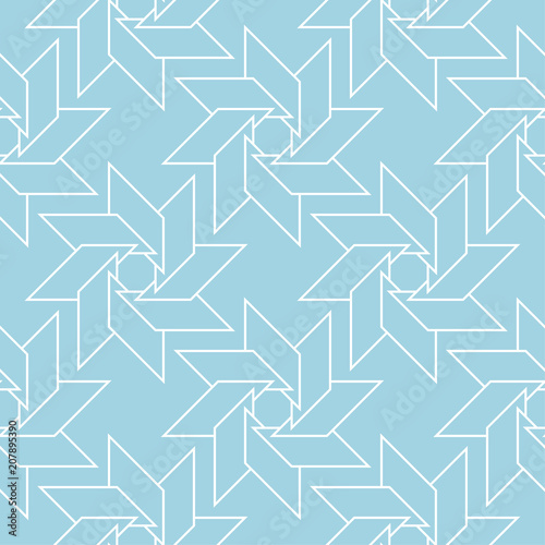 Geometric ornament. Navy blue and white seamless pattern