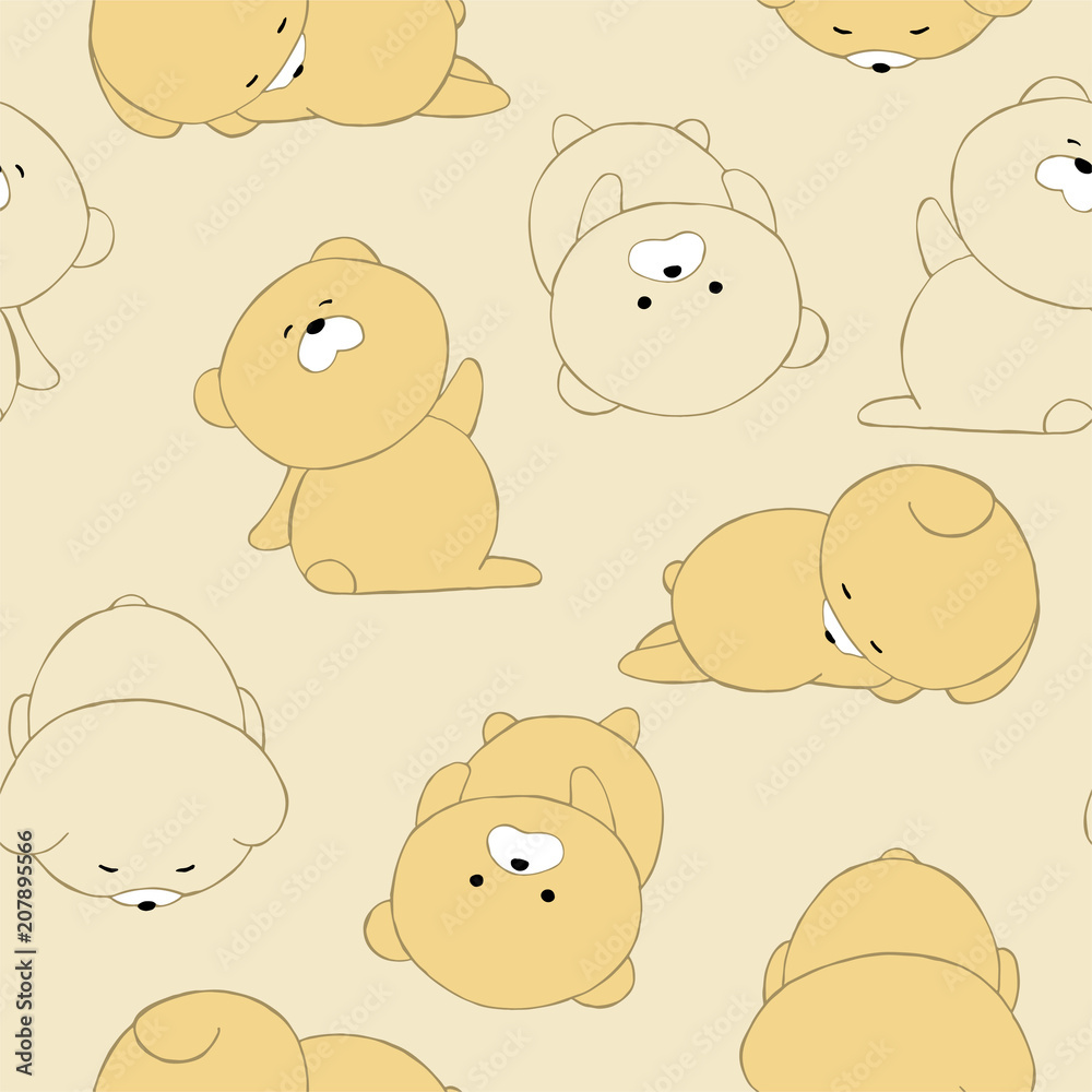 Stickers a sleepy bear cub. Bear in Korean style. Print for children with a small bear.
