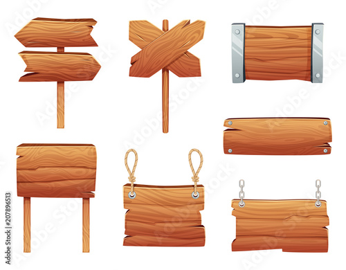 Wooden banners and various signboards