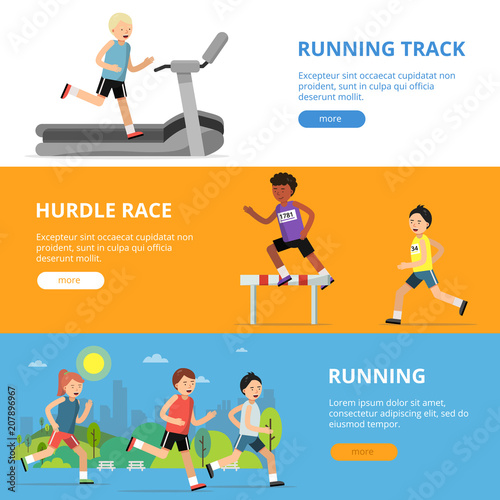 Horizontal banners with different style running peoples