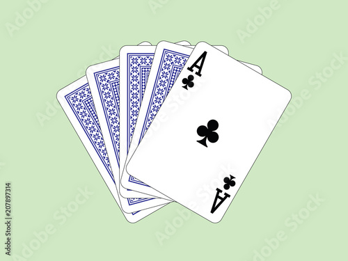 Playing Cards - Ace of clubs and four cards