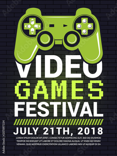 Poster of video game festival. Cyber sport concept with gamepad picture