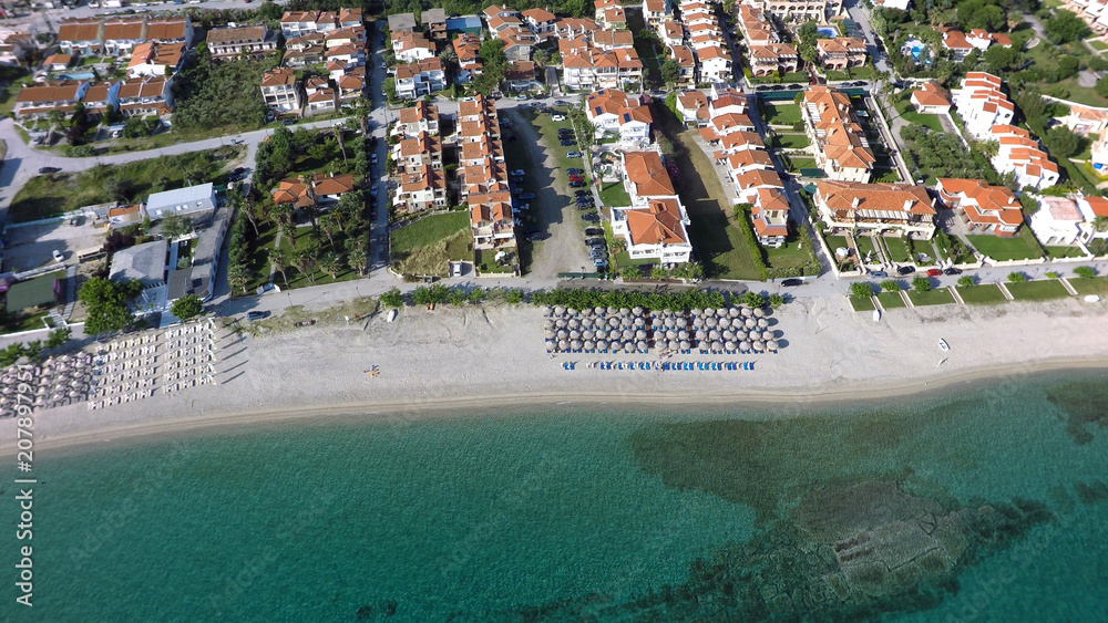 Aerial view of Pefkochori beach, Kassandra peninsula, Greece