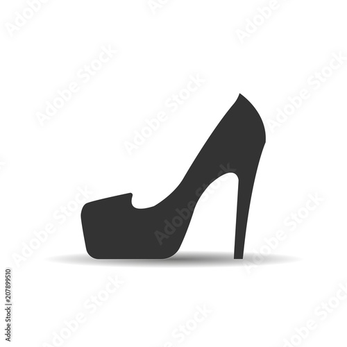 Female shoe with high heel. Elegant black slipper with spike heel on white background. Vector illustration. Good for wrapping, print, wallpaper.
