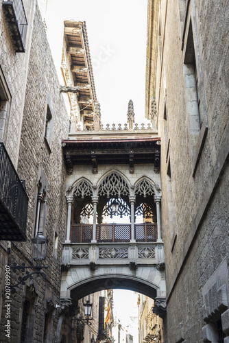 Pont del Bisbe (Bishop Bridge) in Barcelona, Catalonia, Spain photo