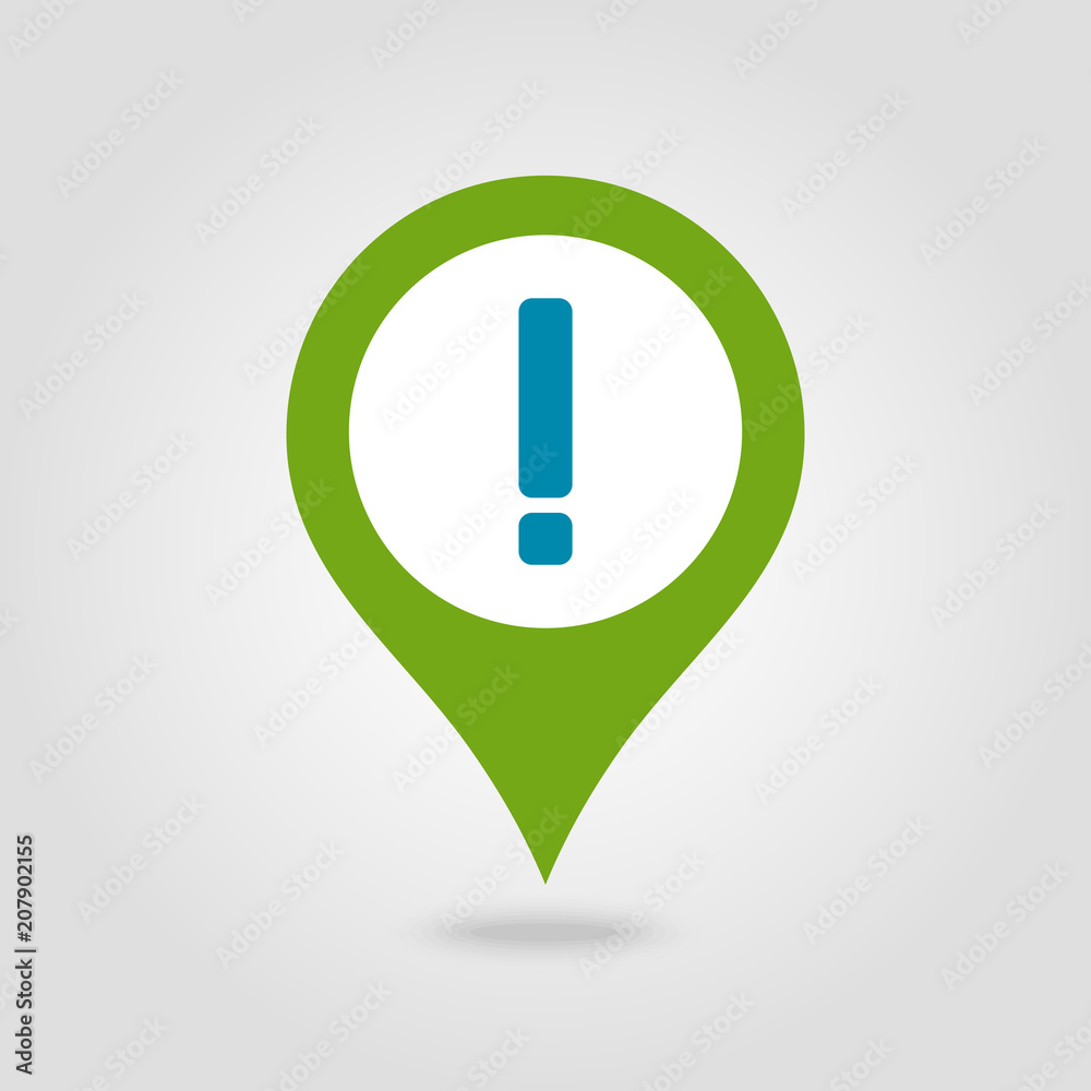 Warning attention, exclamation mark pin map icon