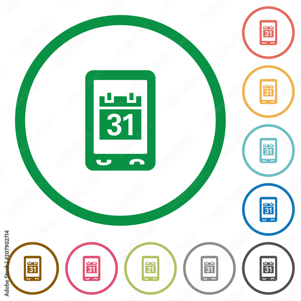 Mobile organizer flat icons with outlines Mobile organizer flat icons with outlines