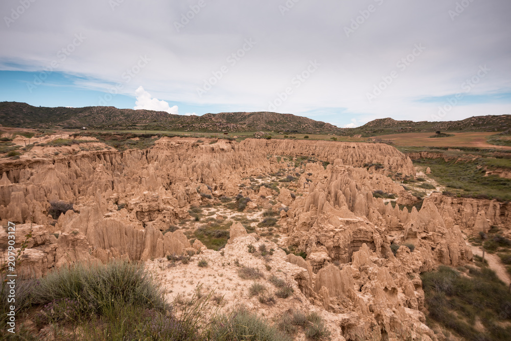 Landscape of geological formations of Aguadem de Valdemira or also called Aguaral de Valpalmas in zaragoza spain