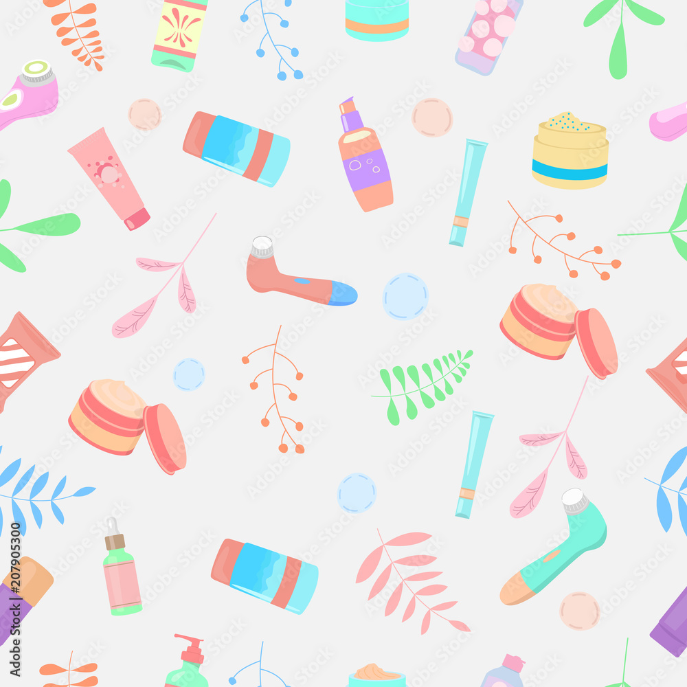 Vector seamless pattern with skin care products. Vector seamless pattern with skin care products.
