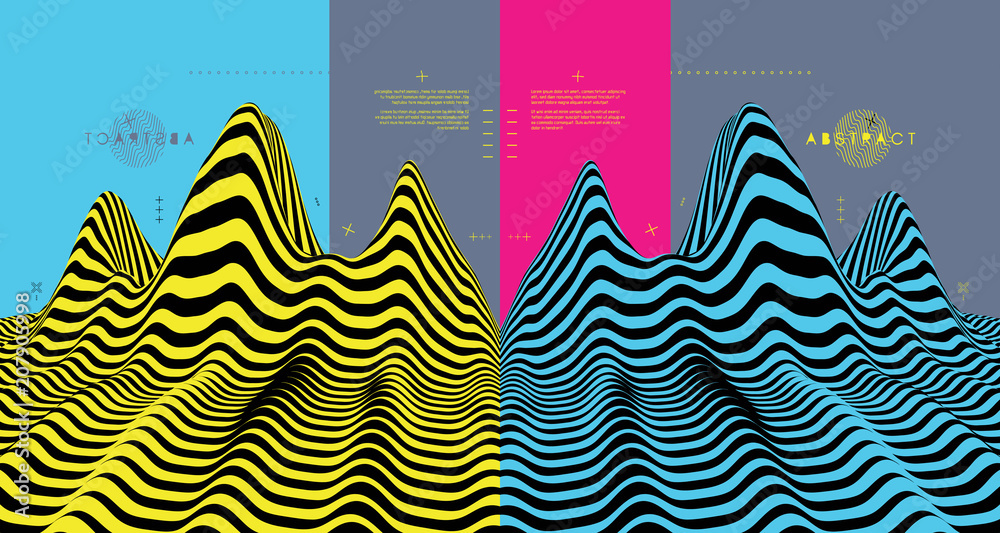 Landscape background. Terrain. Pattern with optical illusion. 3D Vector illustration.