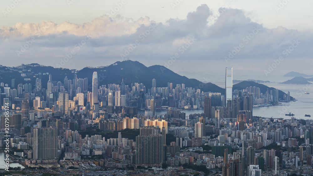 Aerial view of Hong Kong city in the morning