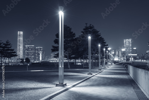 Tamar Promenade of Hong Kong city at night