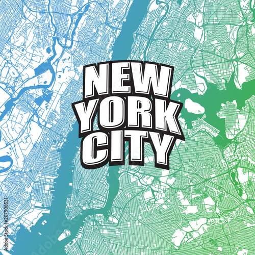 Two-toned map of New York City with Logo