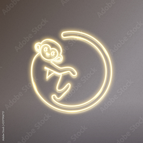 Photography Cute monkey logo in the shape of a circle, neon design, vector illustration