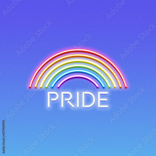 Neon LGBT pride sign, glowing rainbow, gay love celebration, vector illustration