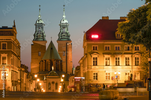 Gniezno / Poland: Cathedral. Old town sacred and secular buildings, architecture of the first polish capital. Evening shots.