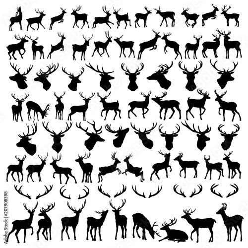 vector large collection of deer silhouettes photo