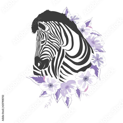 Logo with the head of a zebra. Flat zebra portrait for card  placard  invitation  book  poster  note book  sketch book.