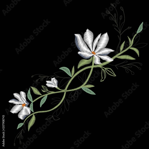 Magnolia embroidery , vector, illustration