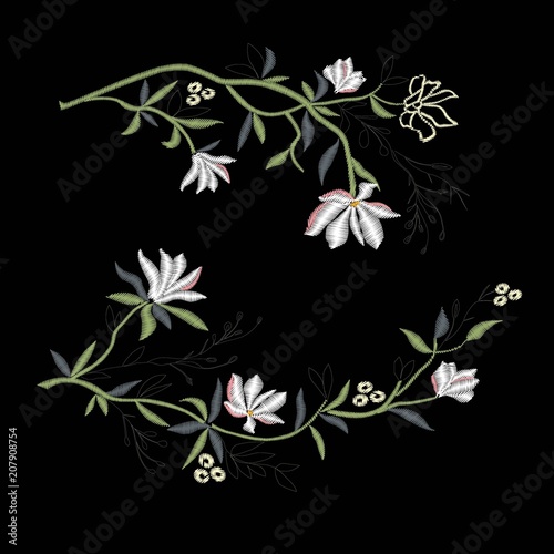 Magnolia embroidery   vector  illustration