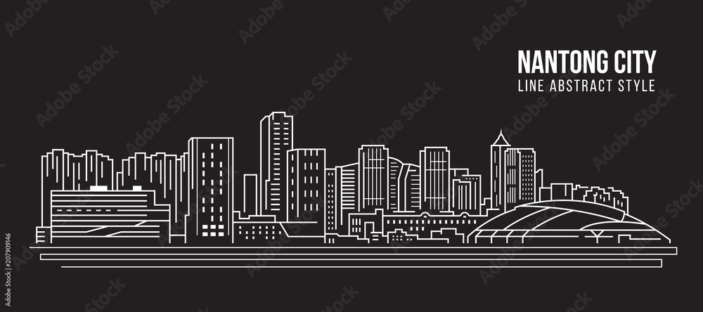 Cityscape Building Line art Vector Illustration design - Nantong city