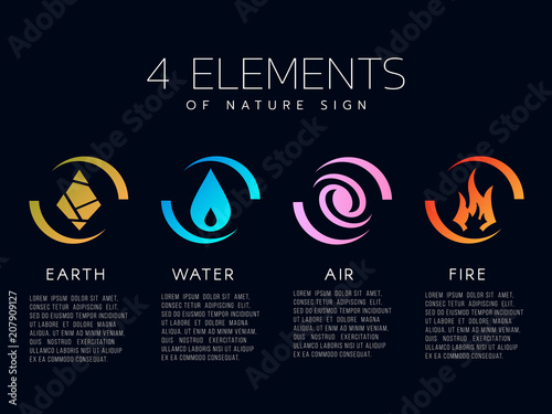 4 elements of the nature icon sign. Water, Fire, Earth, air. vector design
