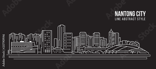 Cityscape Building Line art Vector Illustration design - Nantong city