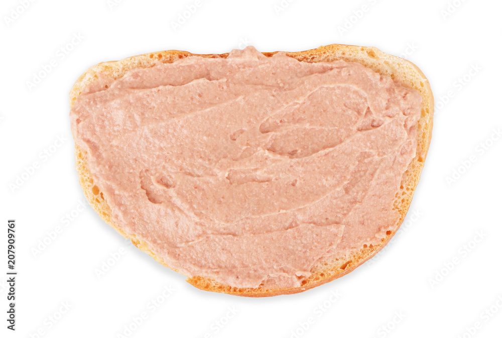 Bowl of homemade liver pate isolated on white background