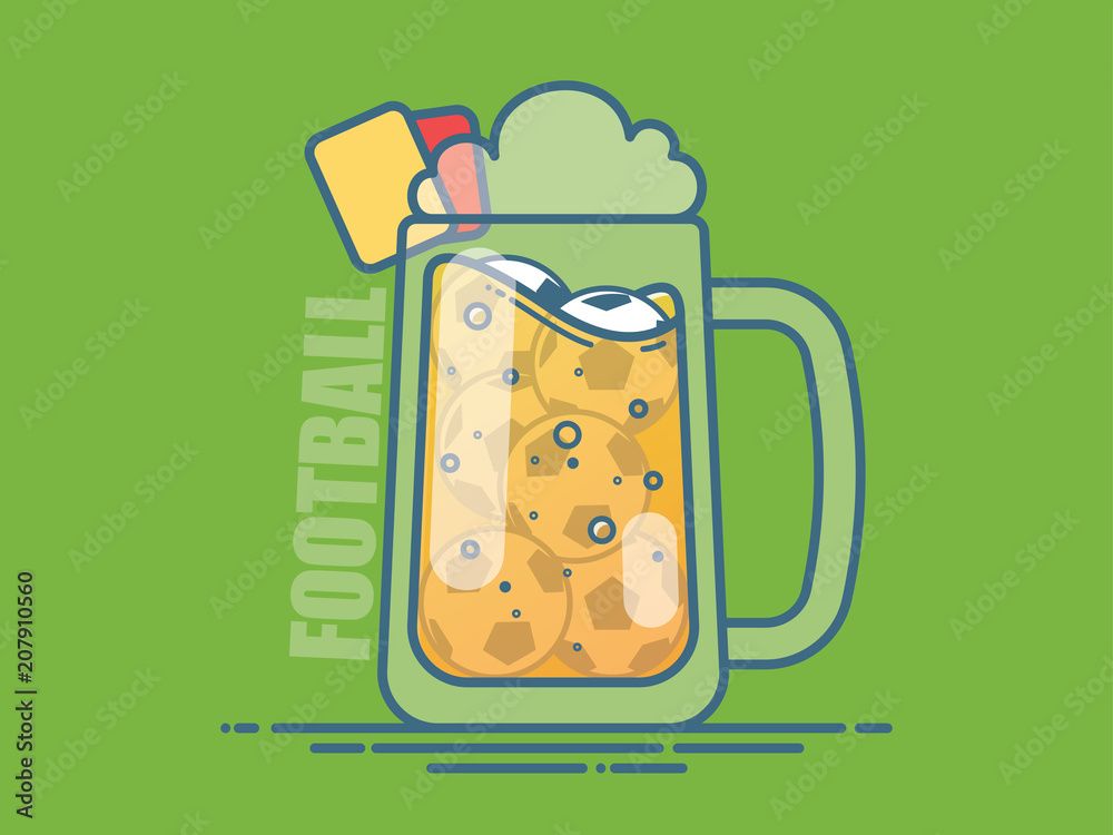Soccer / Football Cocktail In Cool Glass With Beer And Ball. Soccer / Football Cocktail In Cool Glass With Beer And Ball.