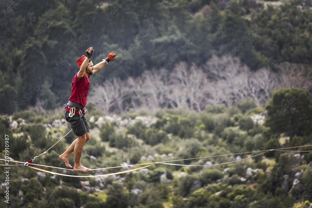 Fototapeta premium Walk a line in the sky.Turkish Highline Carnival in Antalya.