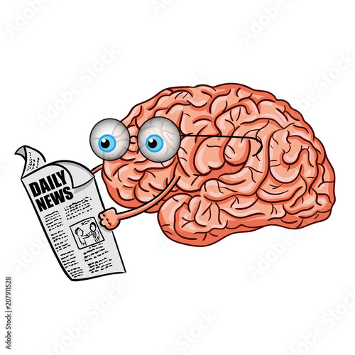 Vector illustration of funny brain reading newspaper