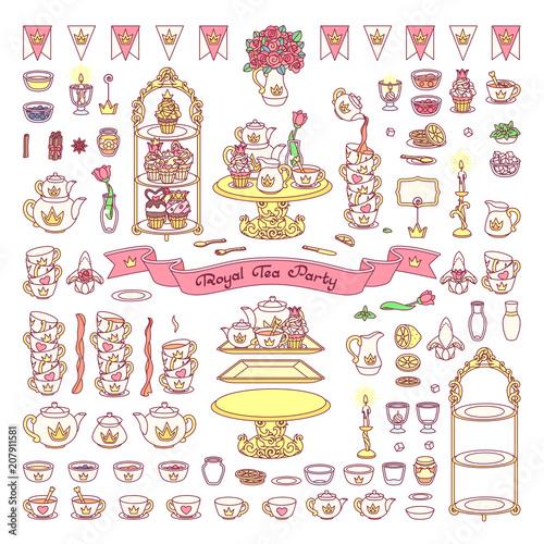 vector Royal dishes, tableware tea party concept