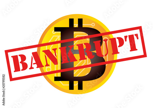 Vector illustration of cryptocurrency bitcoin bankrupt and insolvent concept