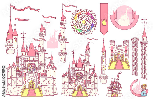 vector fairytale medieval сastle fortress palace