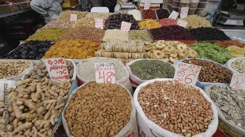 Groceries at the market in Jerusalem, Israel, 4k footage photo