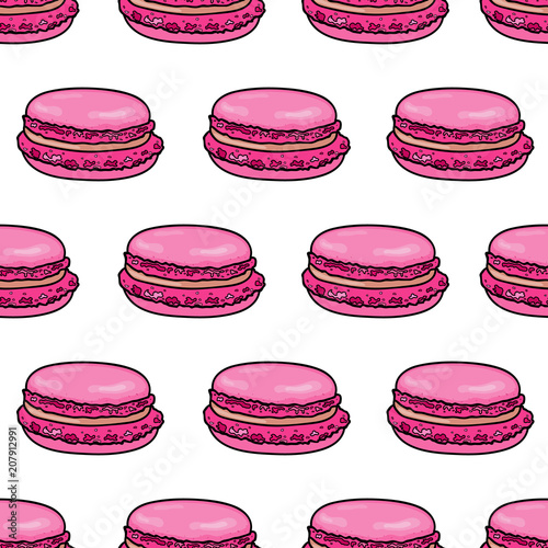 Macaron seamless pattern. Almond french macaroon background in sketch style. Vector illustration