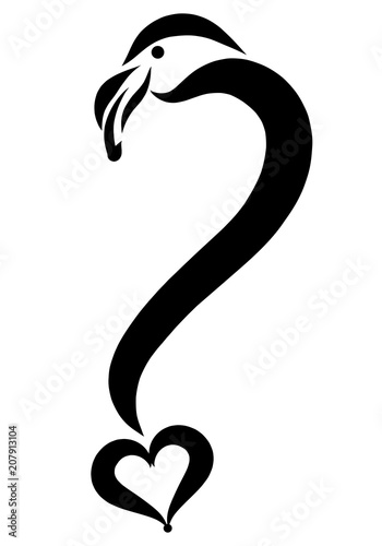 Question mark, flamingo and heart