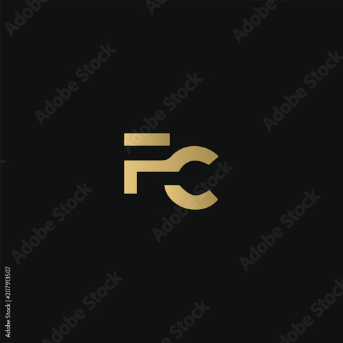 Modern creative monogram FC CF F C connected minimal artistic black and golden color initial based letter icon logo.