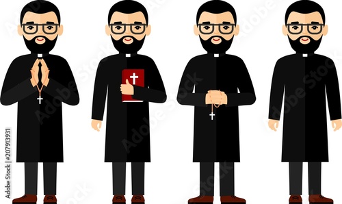 Set of different a religious people, priest and nun in colorful flat style. Vector illustration of a religious people, priest and nun