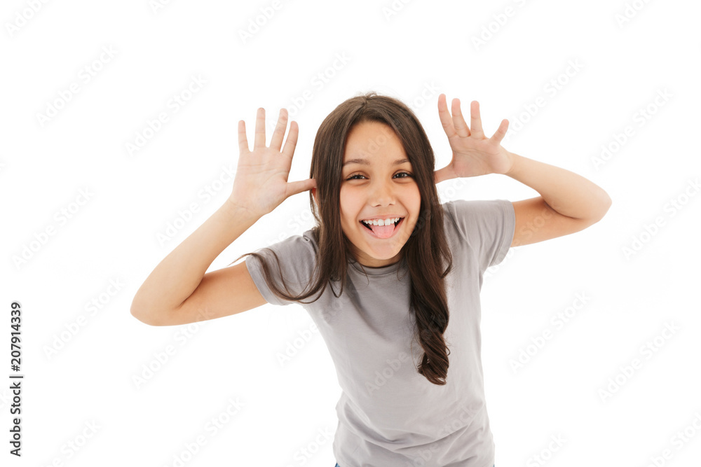 Cute funny girl standing isolated Cute funny girl standing isolated