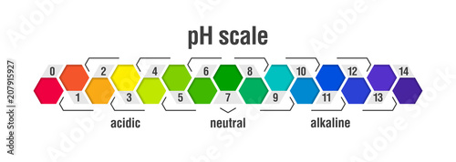 pH value scale chart for acid and alkaline solutions, acid-base balance infographic
